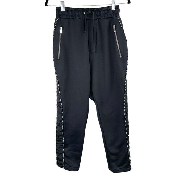The Kooples Grosgrain Trim High Rise Tapered Black Ankle Jogger Sweatpants XS/LG - Picture 2 of 16